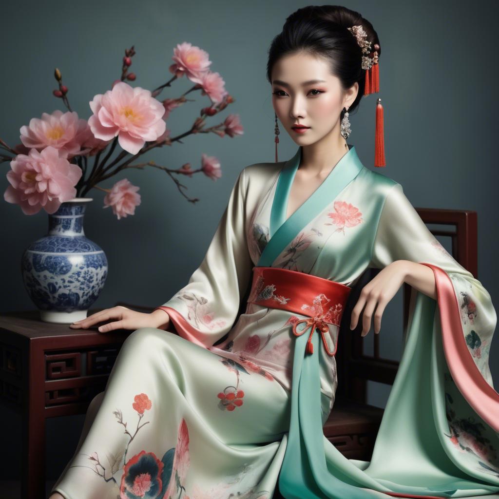 A stunning image of chinese beauty in romantic silk fabrics.