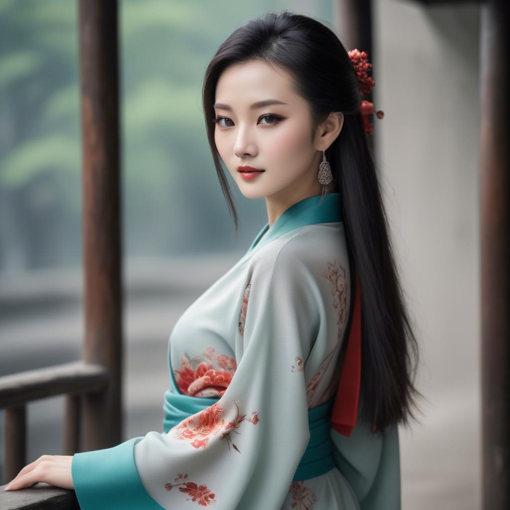 A stunning image of chinese beauty in soft fabrics.