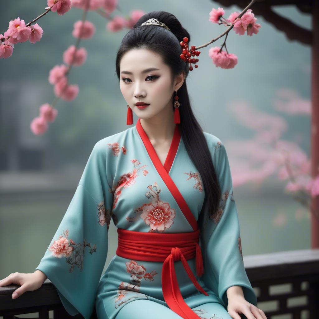 A stunning image of chinese beauty in soft fabrics.