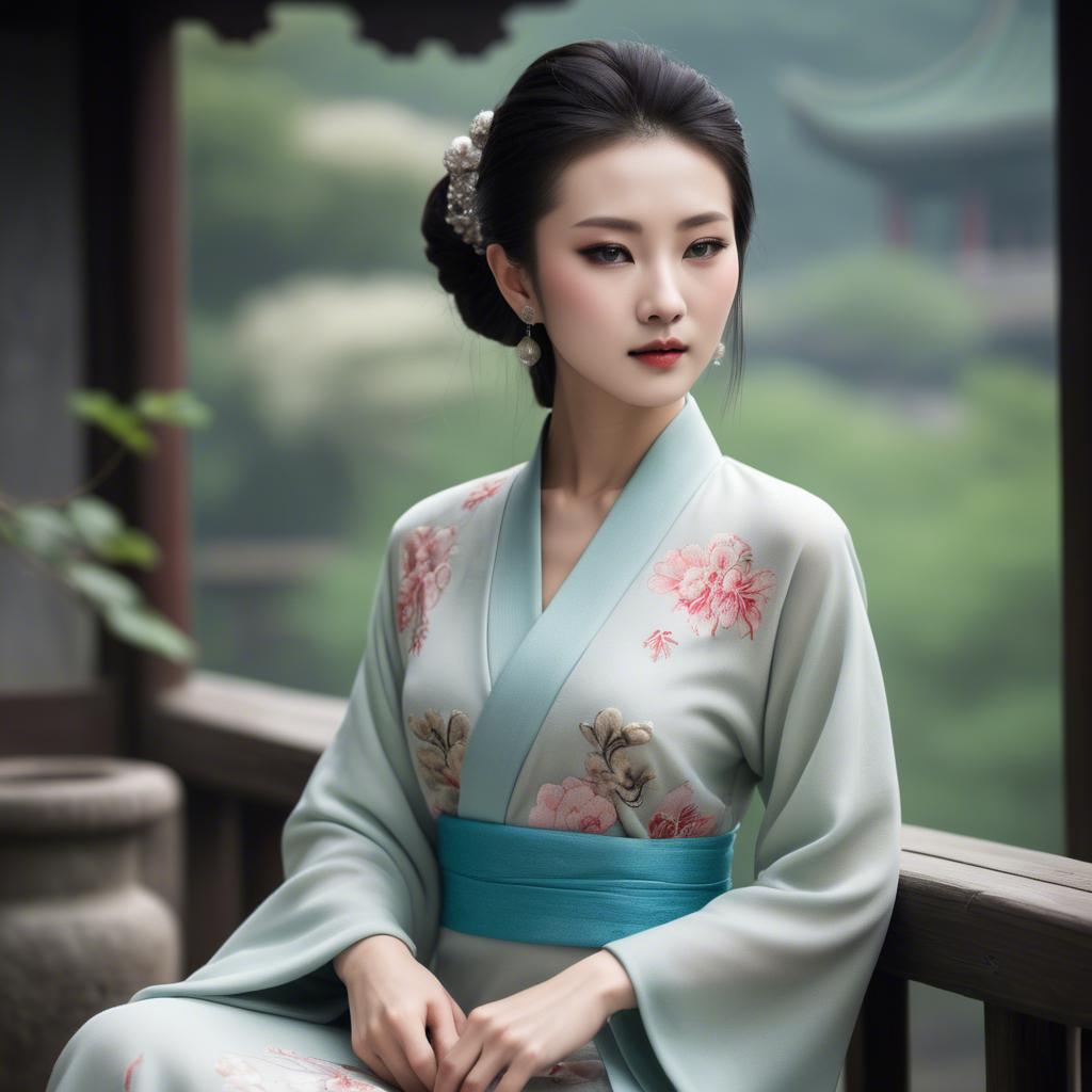 A stunning image of chinese beauty in soft fabrics.
