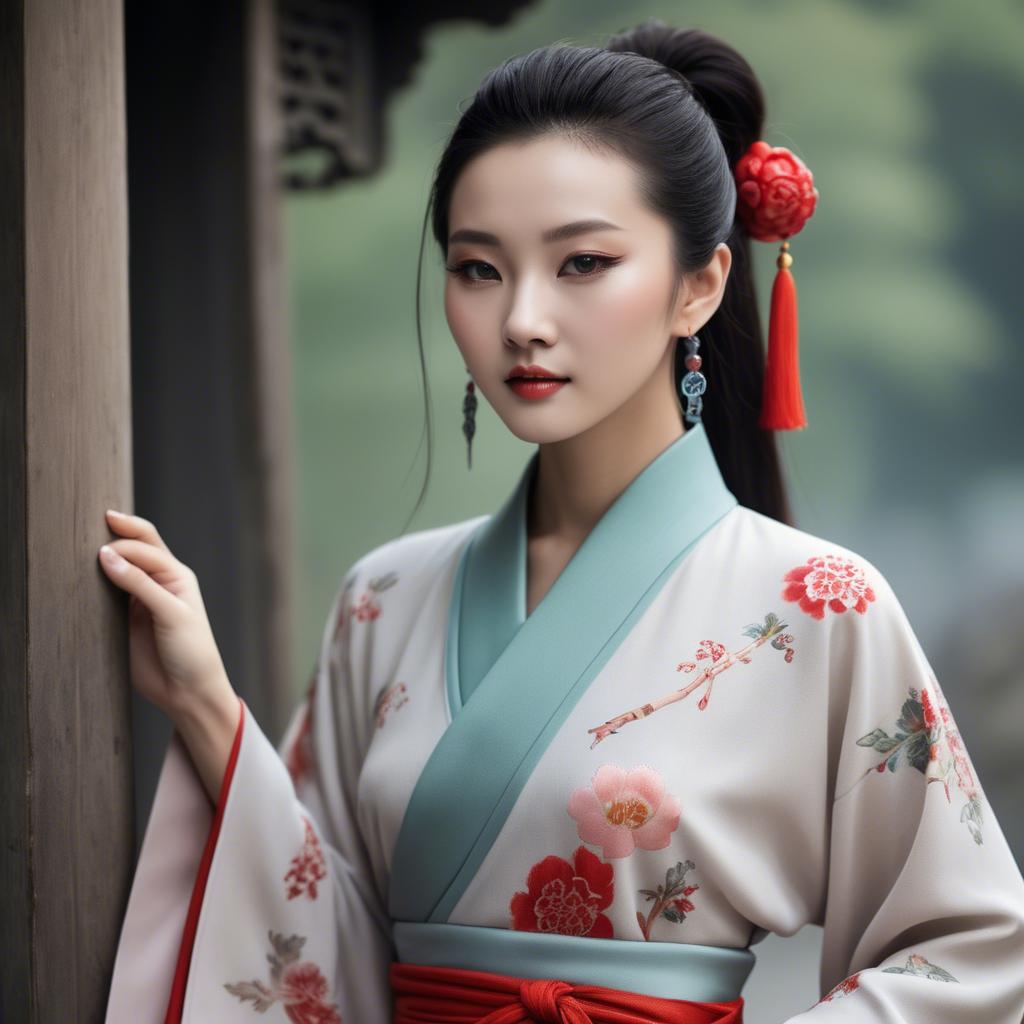 A stunning image of chinese beauty in soft fabrics.