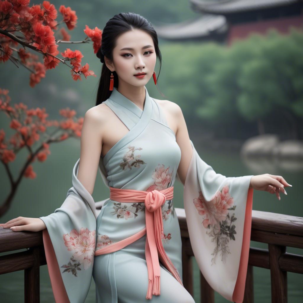 A stunning image of chinese beauty in soft fabrics.