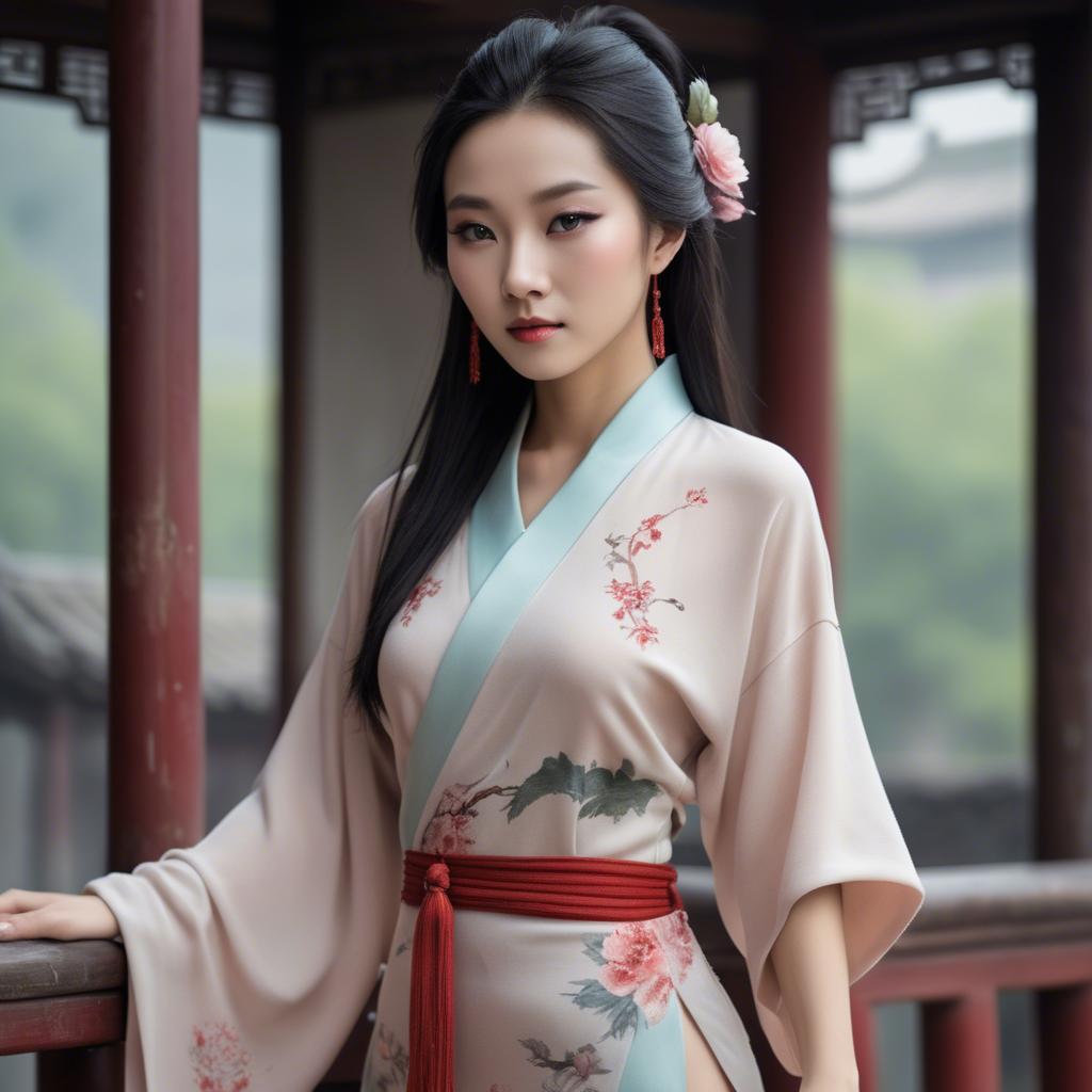 A stunning image of chinese beauty in soft fabrics.