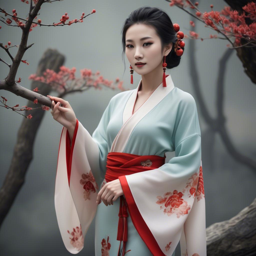 A stunning image of chinese beauty in soft fabrics.