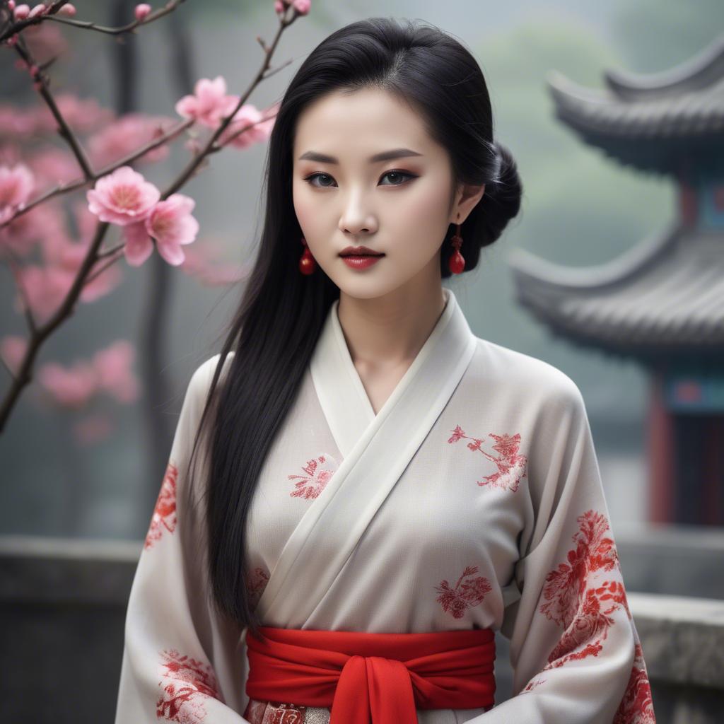 A stunning image of chinese beauty in soft fabrics.