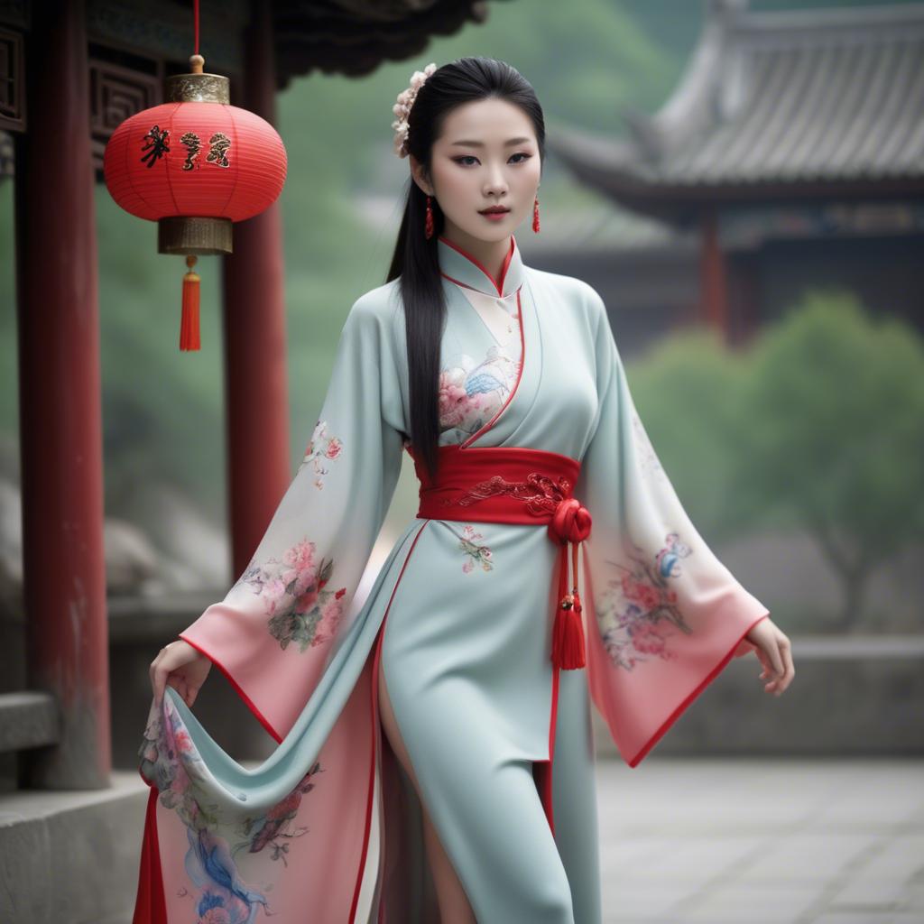 A stunning image of chinese beauty in soft fabrics.