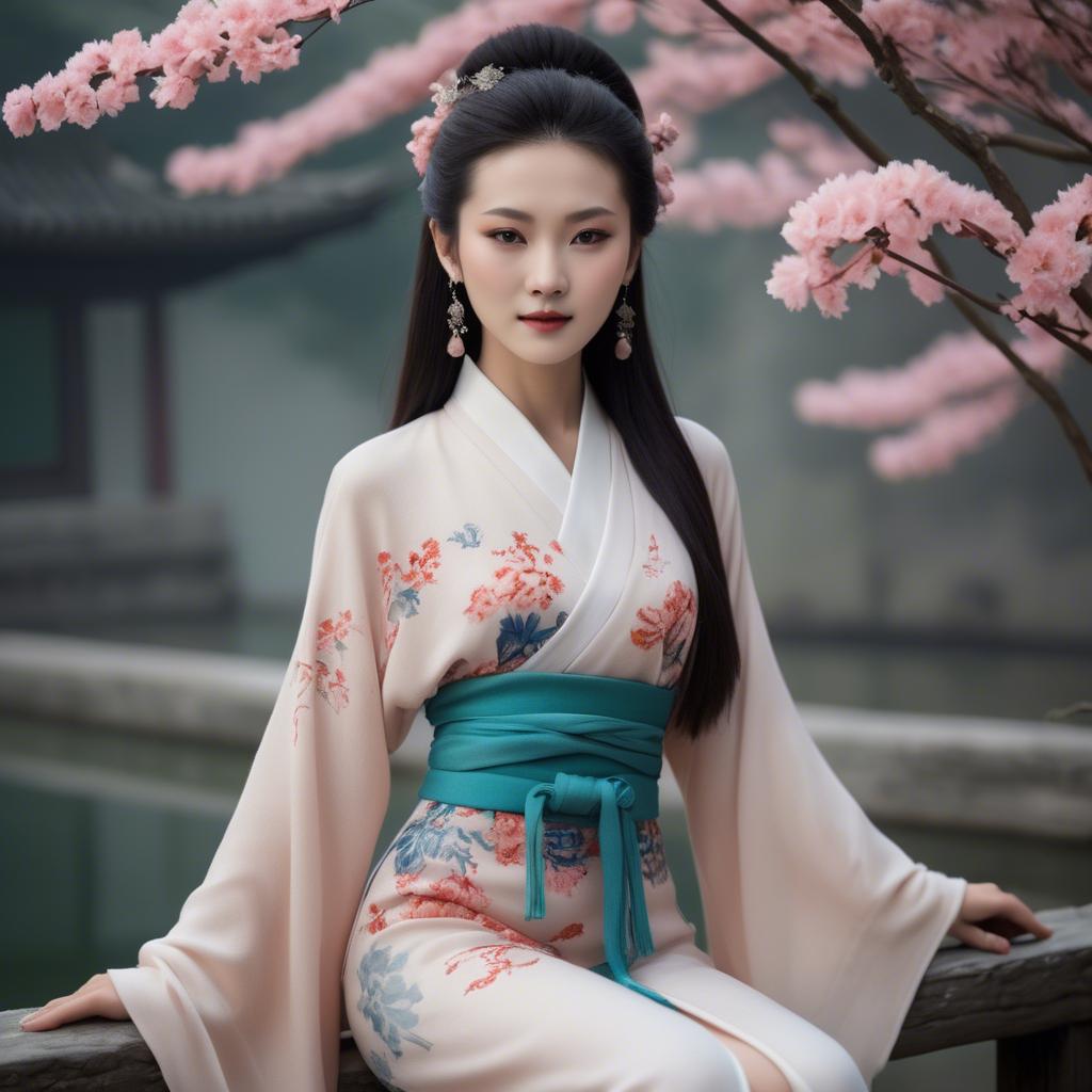 A stunning image of chinese beauty in soft fabrics.