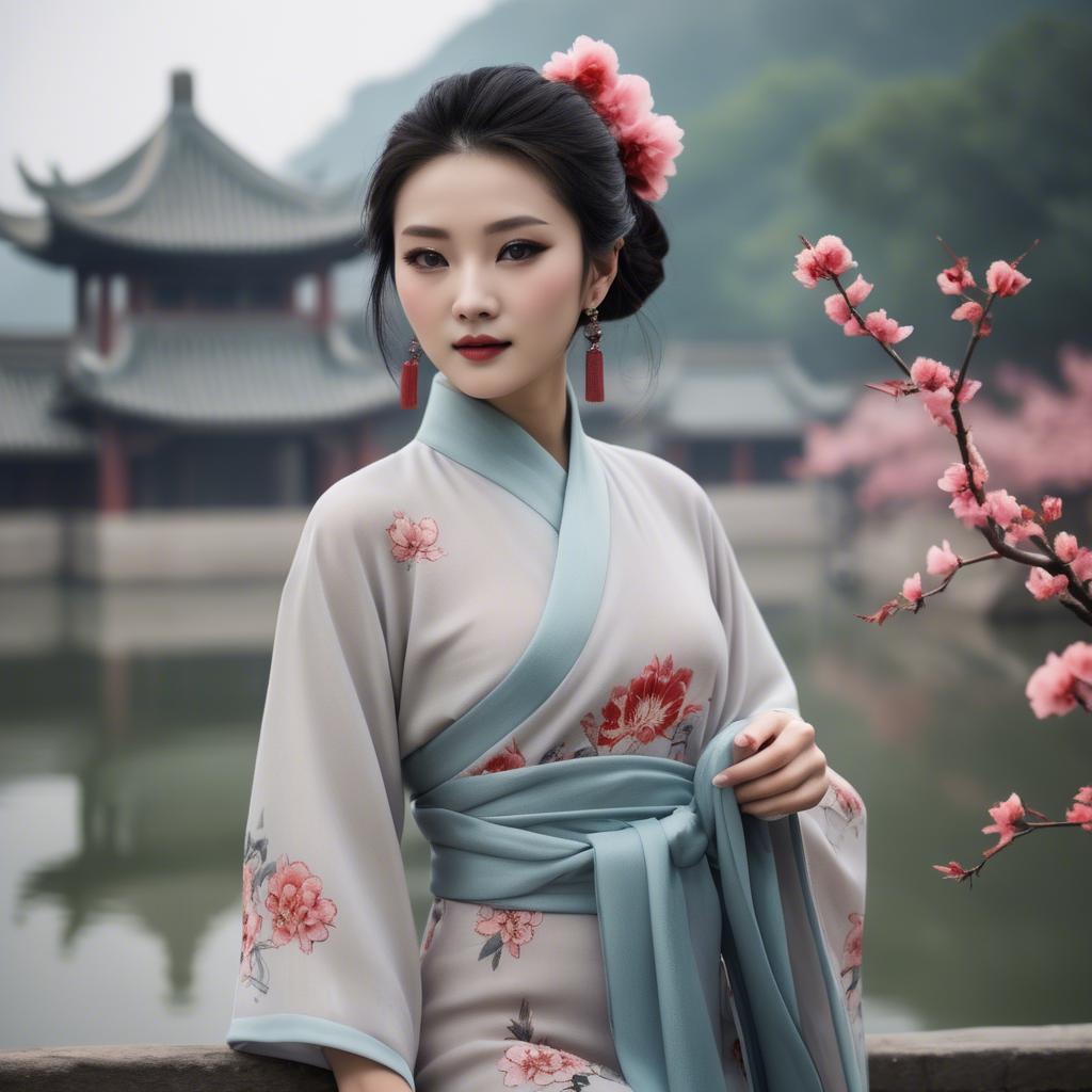 A stunning image of chinese beauty in soft fabrics.