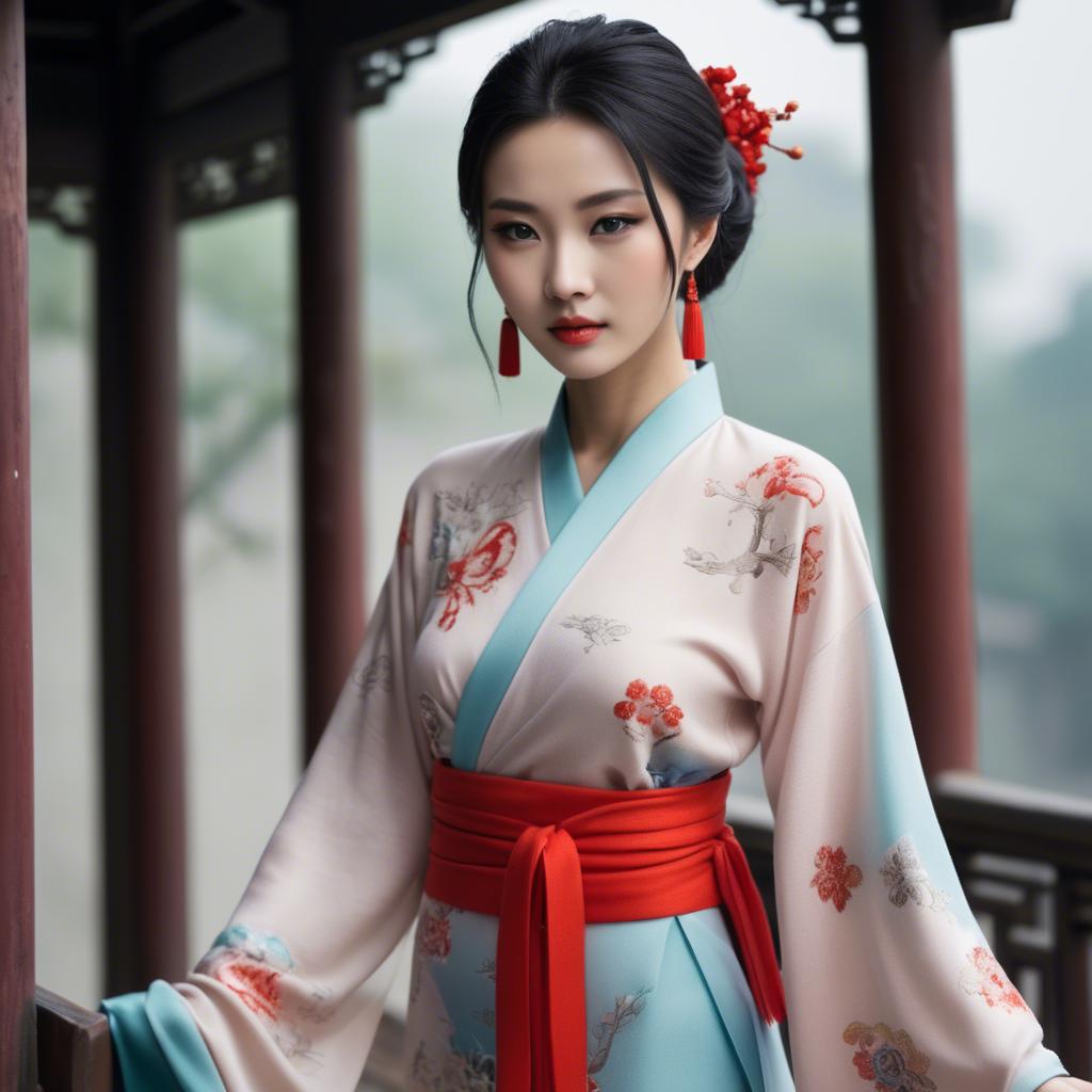 A stunning image of chinese beauty in soft fabrics.