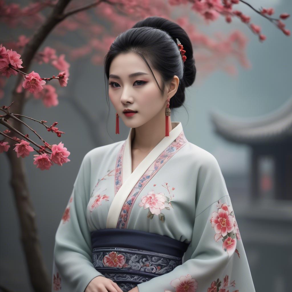 A stunning image of chinese beauty in soft fabrics.