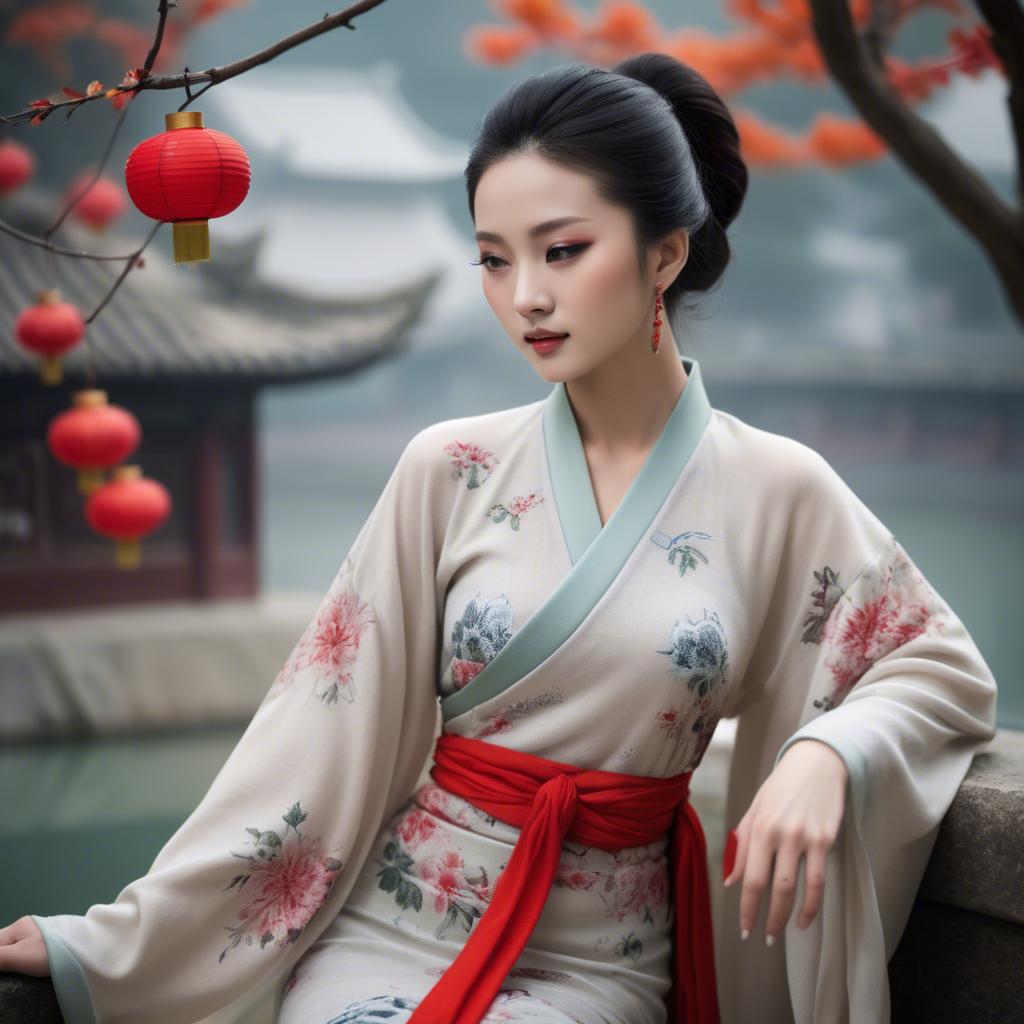 A stunning image of chinese beauty in soft fabrics.