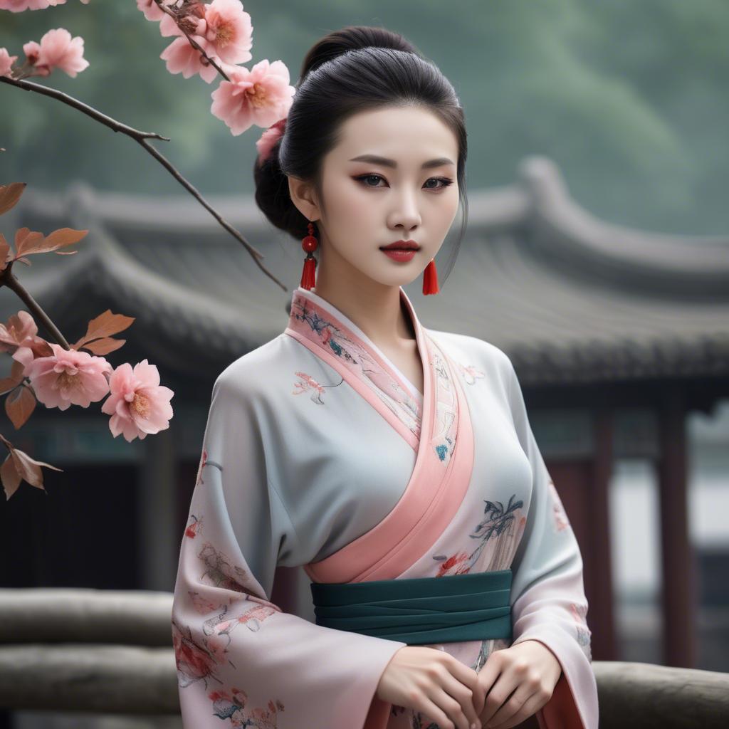 A stunning image of chinese beauty in soft fabrics.