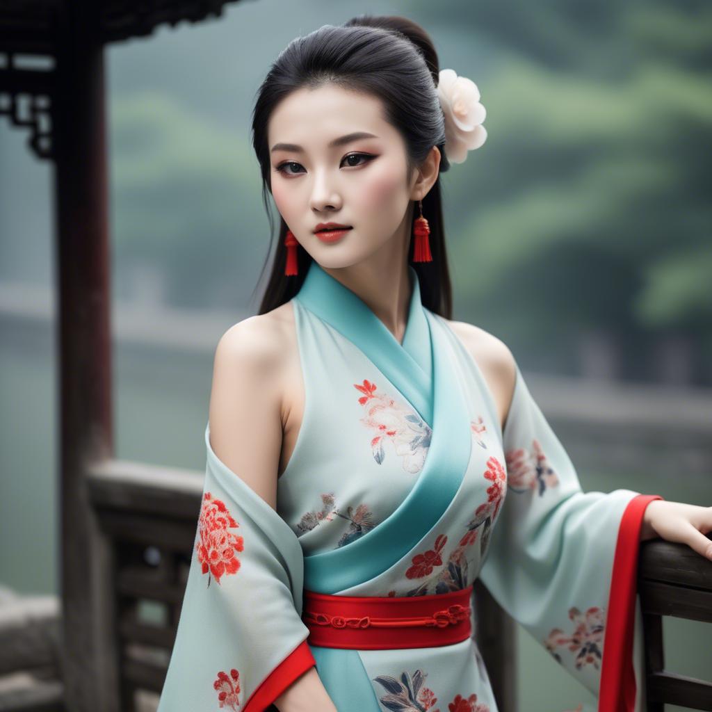A stunning image of chinese beauty in soft fabrics.
