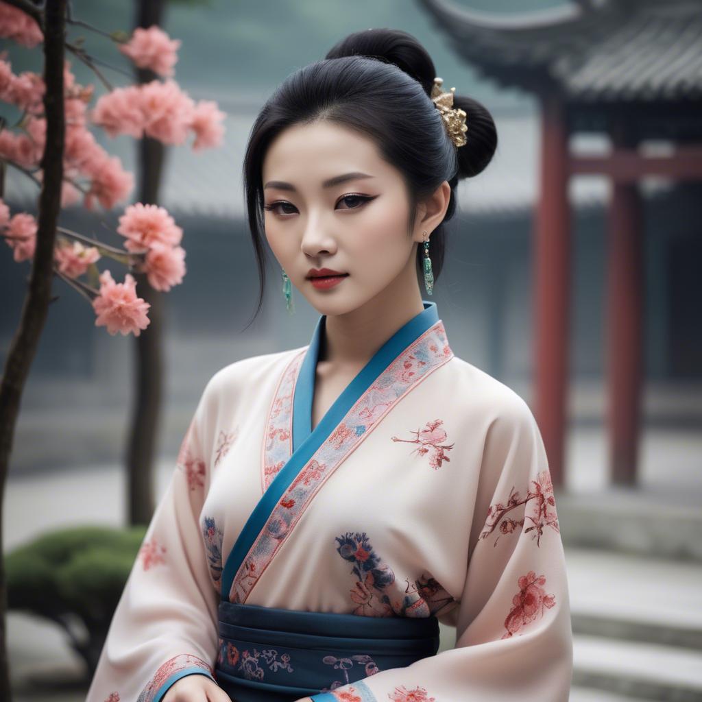 A stunning image of chinese beauty in soft fabrics.