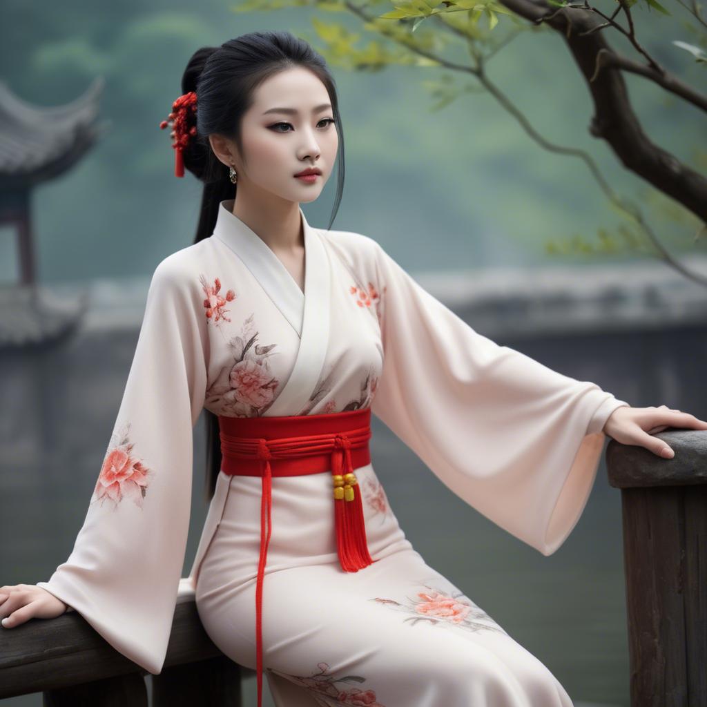 A stunning image of chinese beauty in soft fabrics.