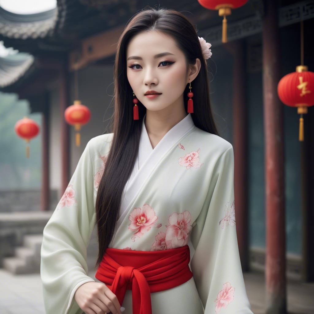 A stunning image of chinese beauty in soft fabrics.