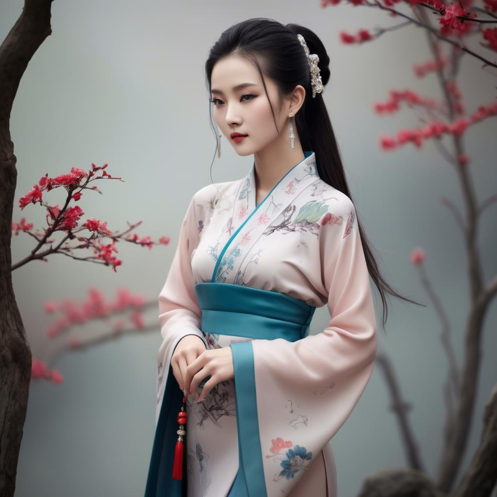 A stunning image of chinese beauty in soft fabrics.