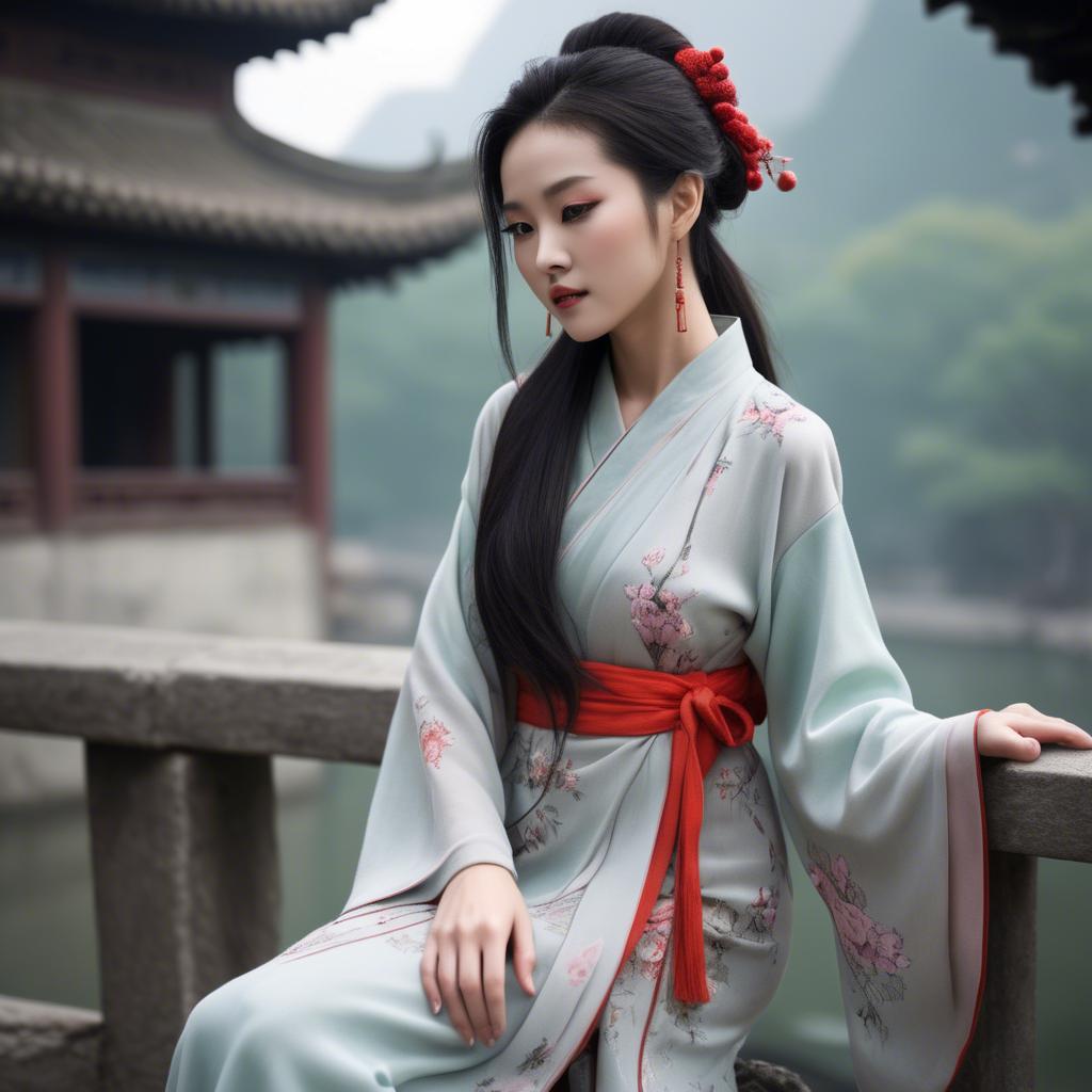 A stunning image of chinese beauty in soft fabrics.