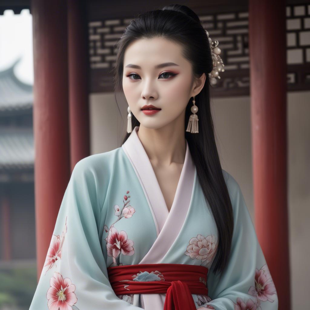A stunning image of chinese beauty in soft fabrics.