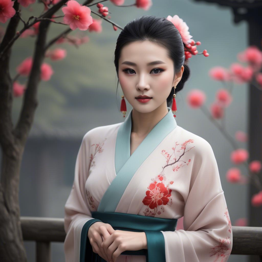 A stunning image of chinese beauty in soft fabrics.