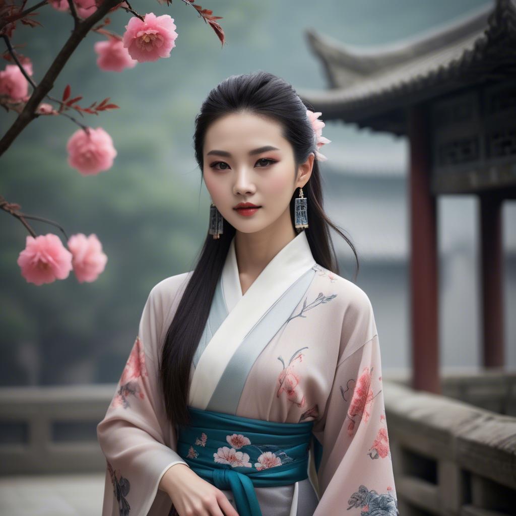 A stunning image of chinese beauty in soft fabrics.