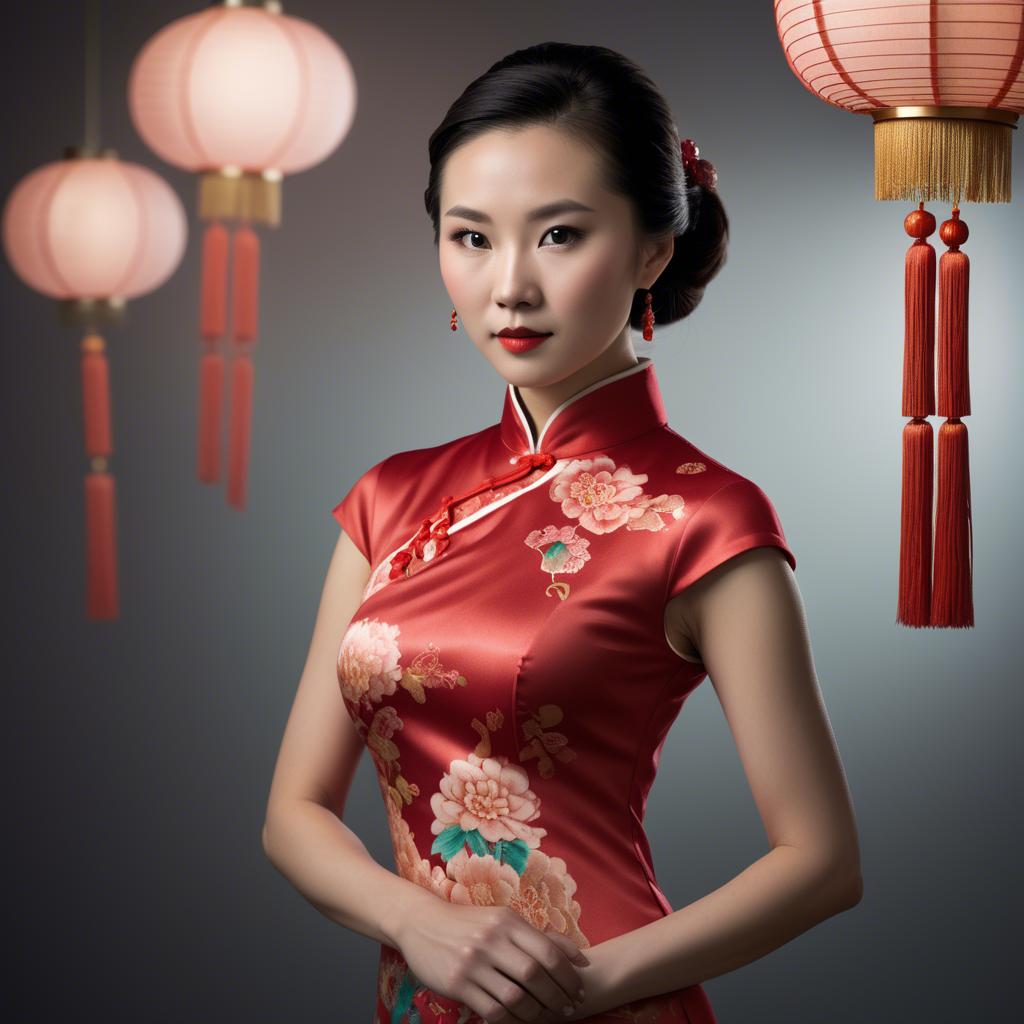 A stunning image of chinese enchantress in a chic qipao accentuated by refined and modern studio lighting.