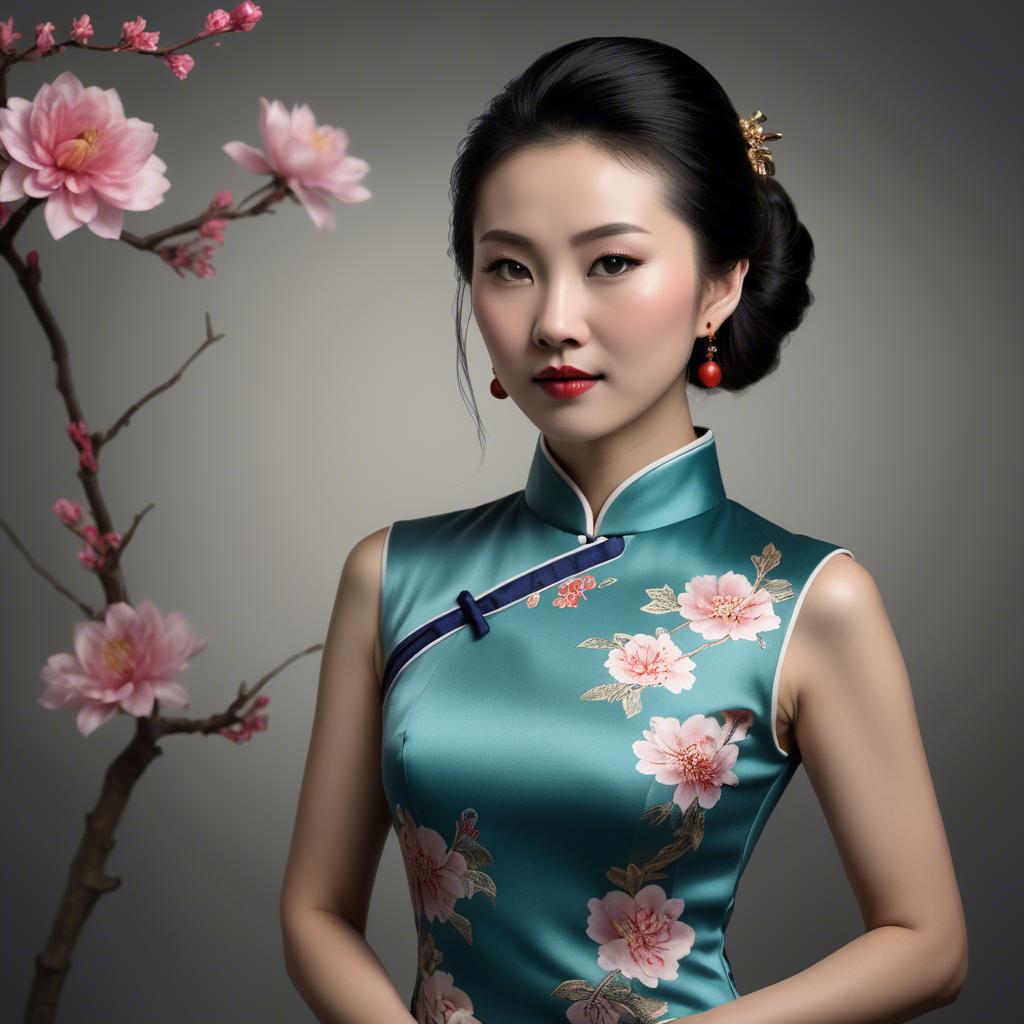 A stunning image of chinese enchantress in a chic qipao accentuated by refined and modern studio lighting.