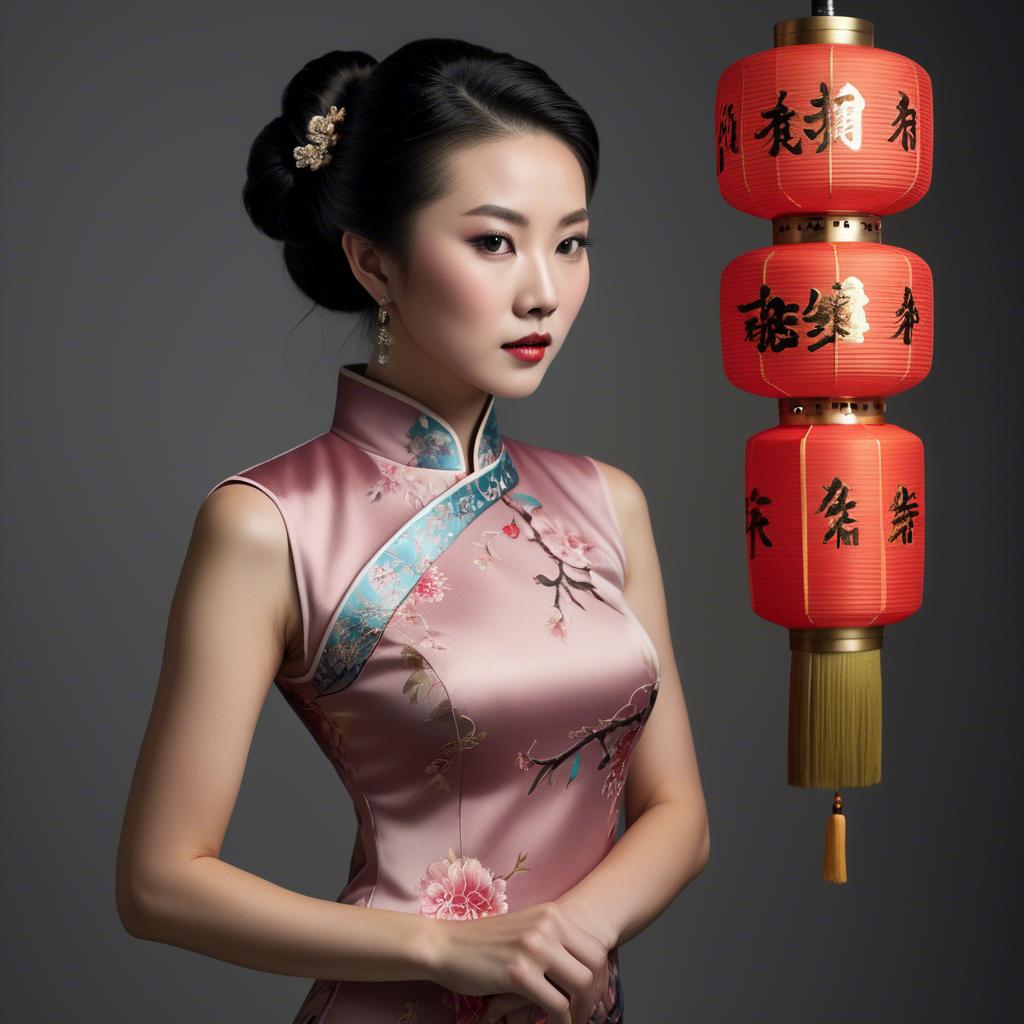 A stunning image of chinese enchantress in a chic qipao accentuated by refined and modern studio lighting.