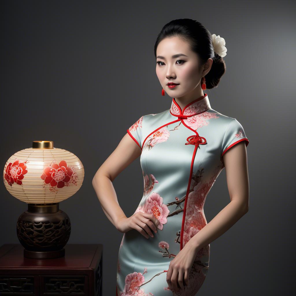 A stunning image of chinese enchantress in a chic qipao accentuated by refined and modern studio lighting.