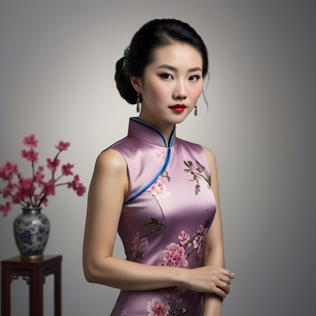 A stunning image of chinese enchantress in a chic qipao accentuated by refined and modern studio lighting.