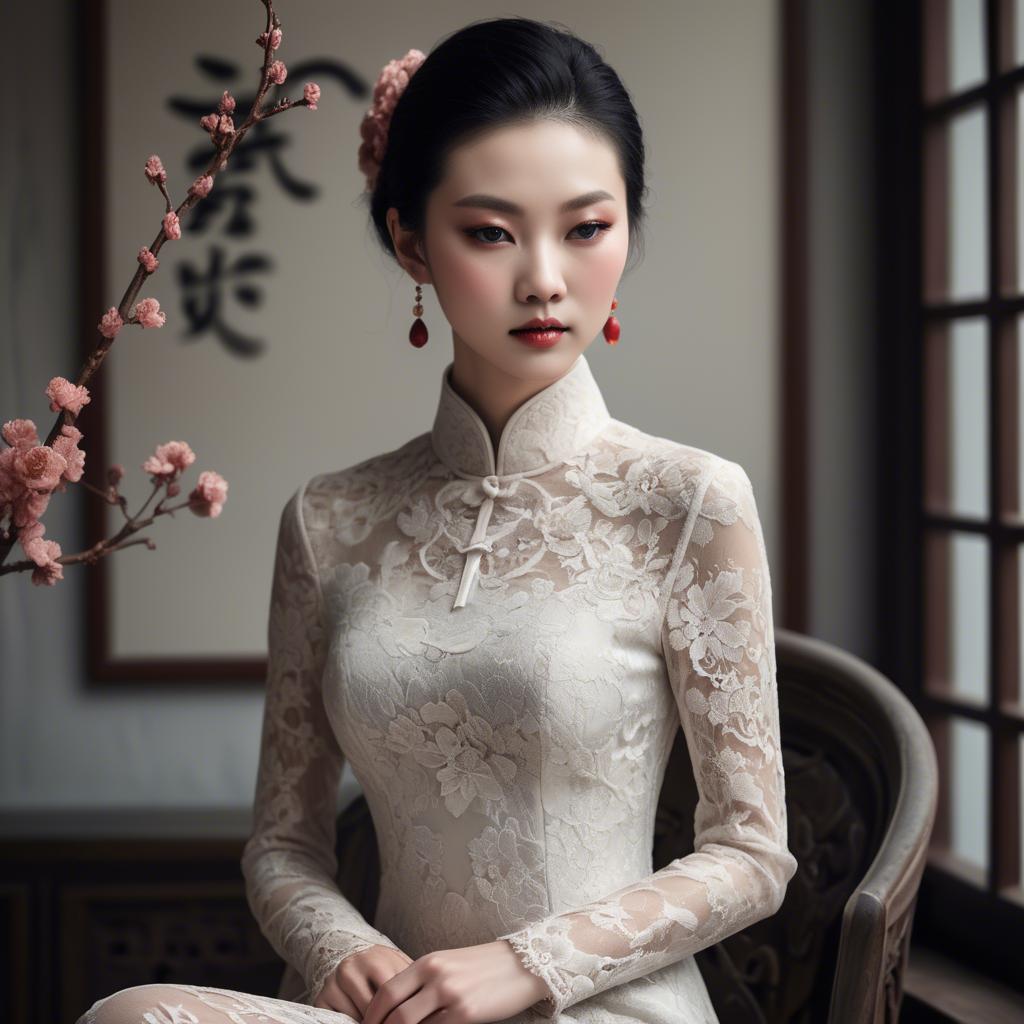A stunning image of chinese glamour with delicate lace textures.
