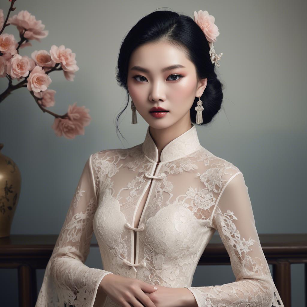 A stunning image of chinese glamour with delicate lace textures.