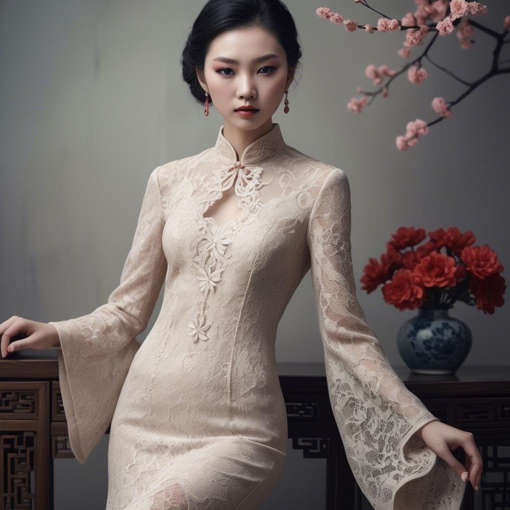 A stunning image of chinese glamour with delicate lace textures.
