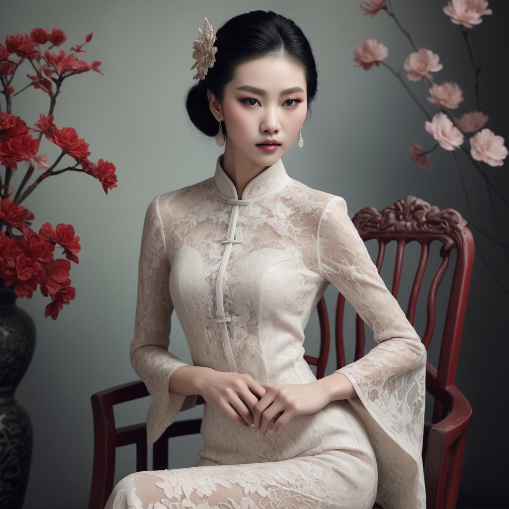 A stunning image of chinese glamour with delicate lace textures.