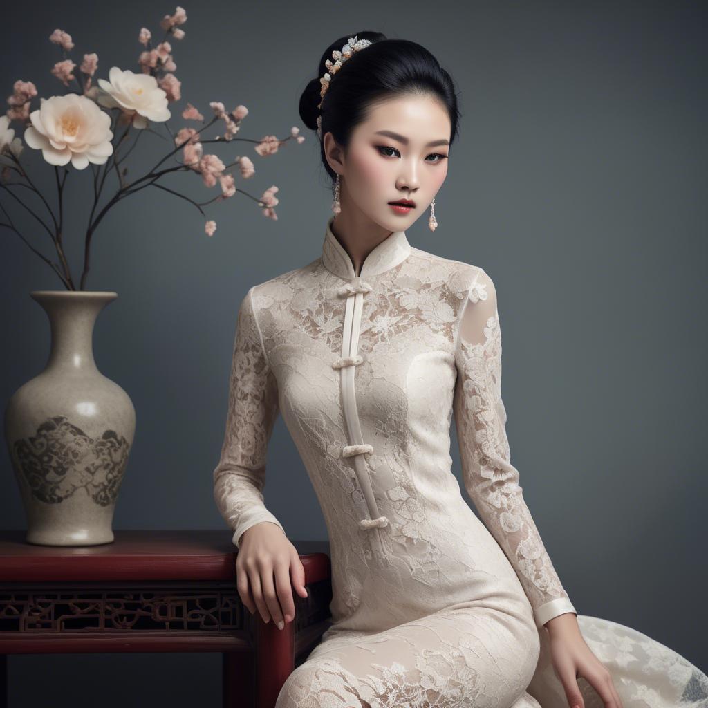 A stunning image of chinese glamour with delicate lace textures.