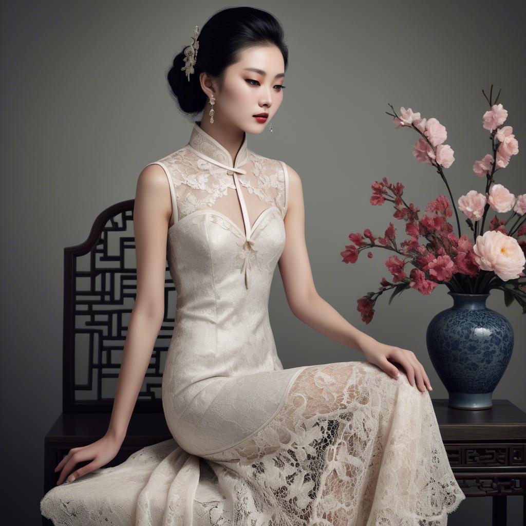 A stunning image of chinese glamour with delicate lace textures.
