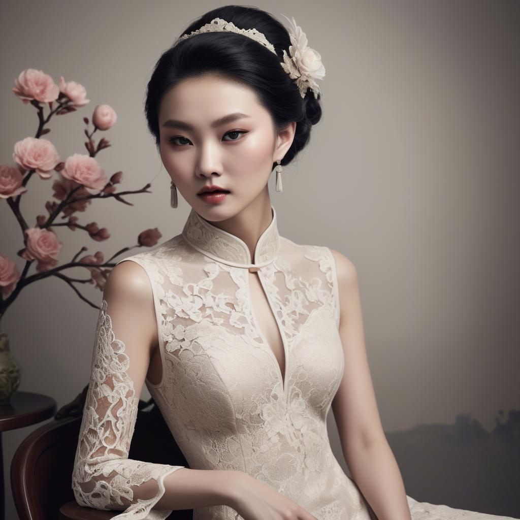 A stunning image of chinese glamour with delicate lace textures.