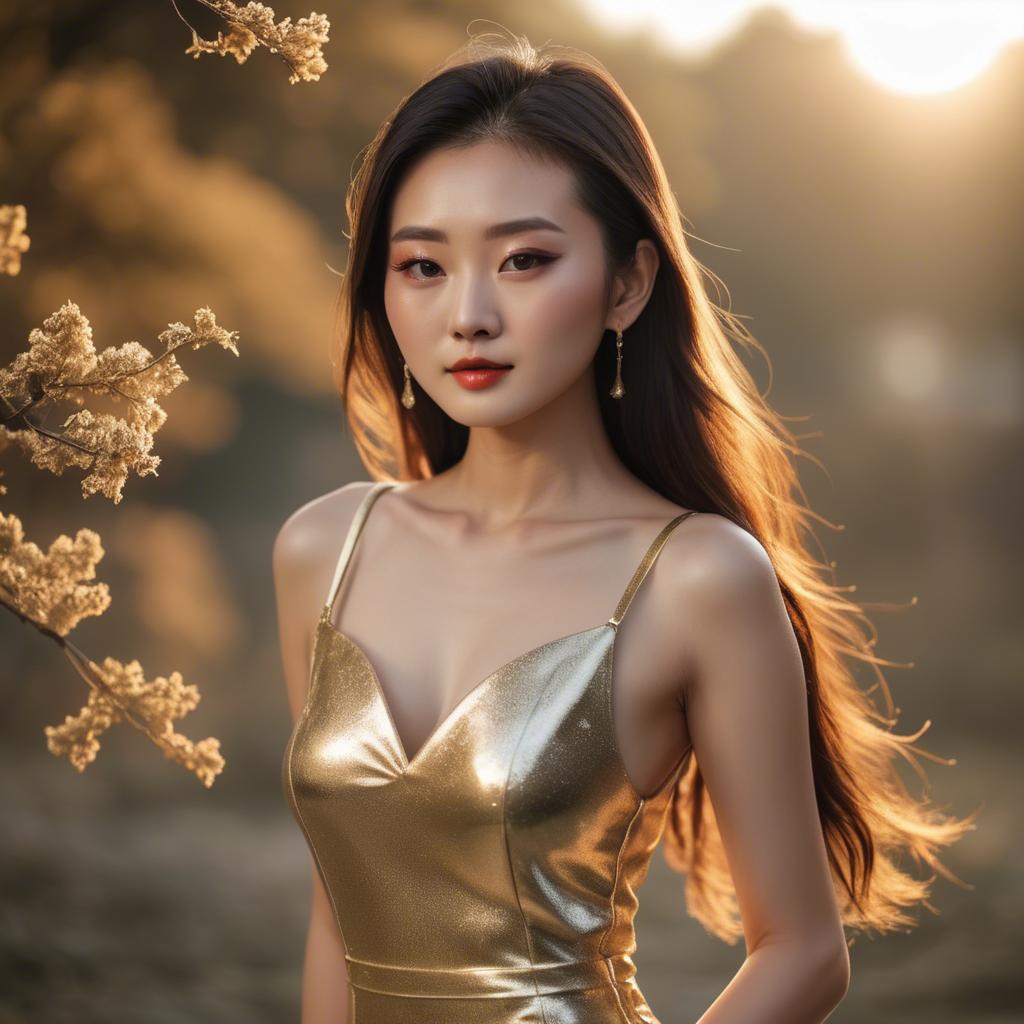 A stunning image of chinese model in golden hour.
