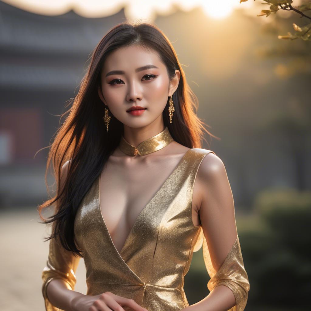 A stunning image of chinese model in golden hour.
