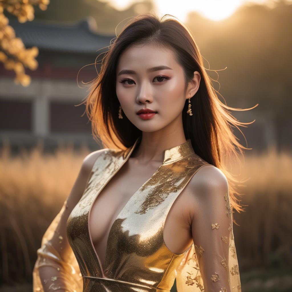 A stunning image of chinese model in golden hour.