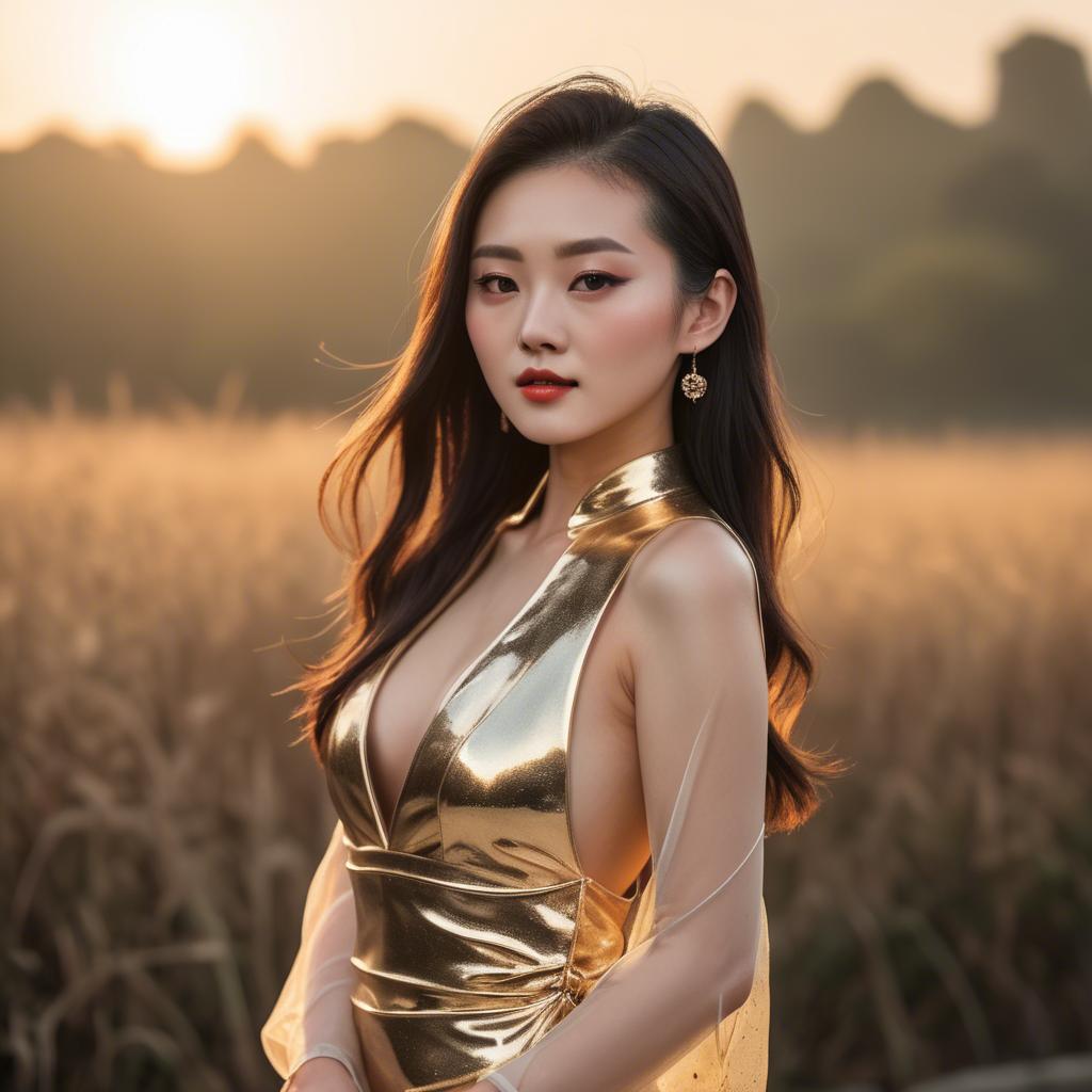 A stunning image of chinese model in golden hour.
