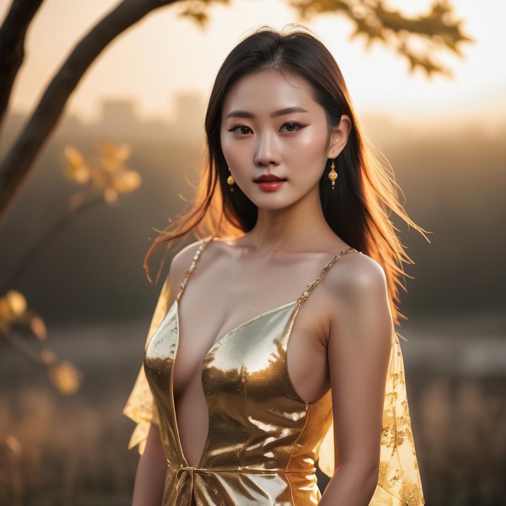 A stunning image of chinese model in golden hour.