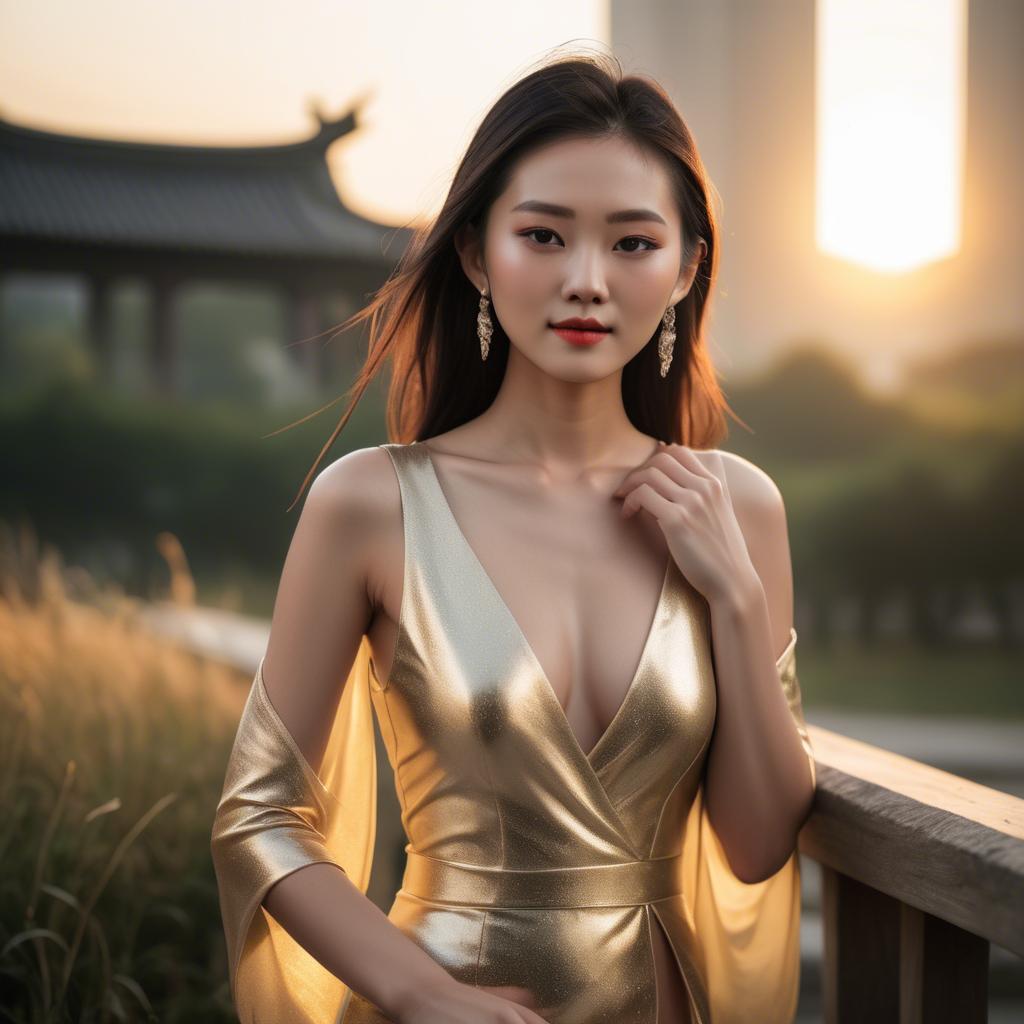 A stunning image of chinese model in golden hour.