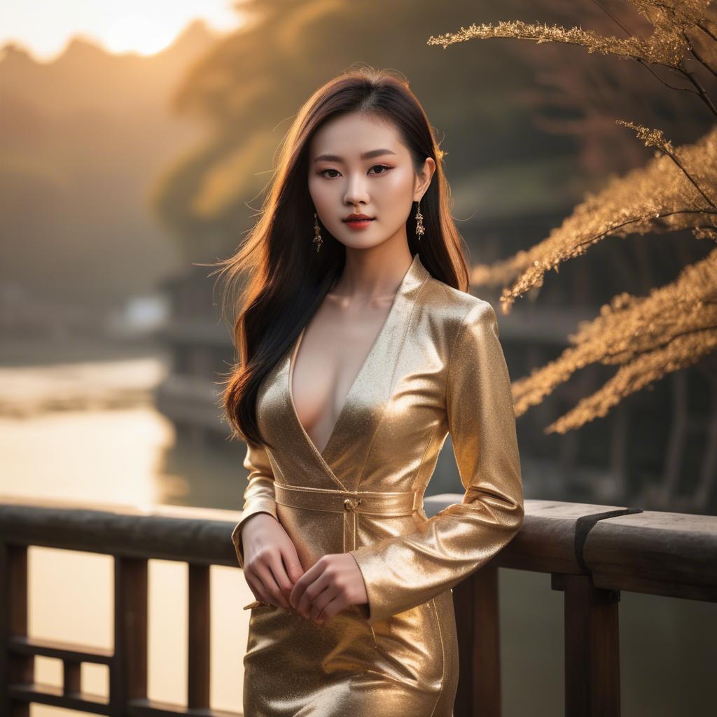 A stunning image of chinese model in golden hour.
