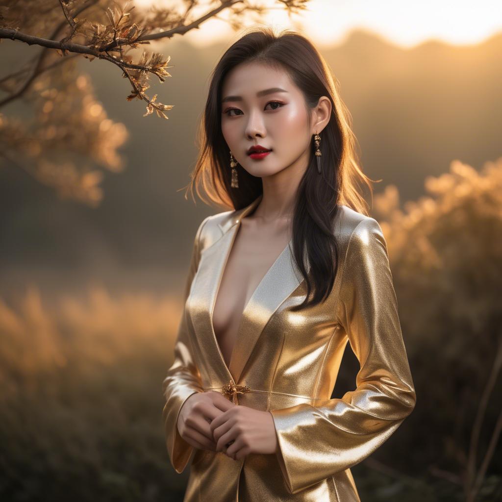 A stunning image of chinese model in golden hour.