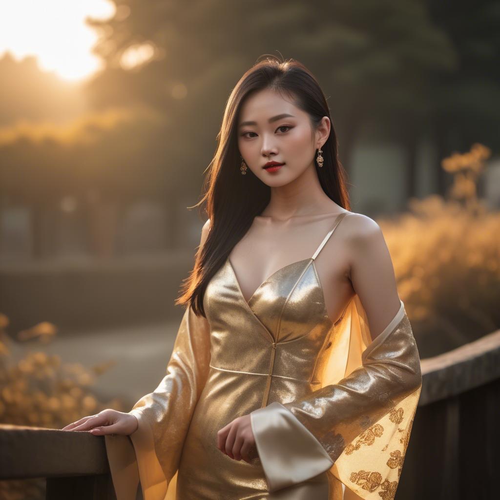 A stunning image of chinese model in golden hour.
