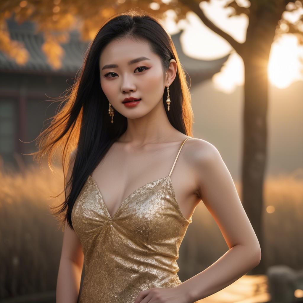A stunning image of chinese model in golden hour.