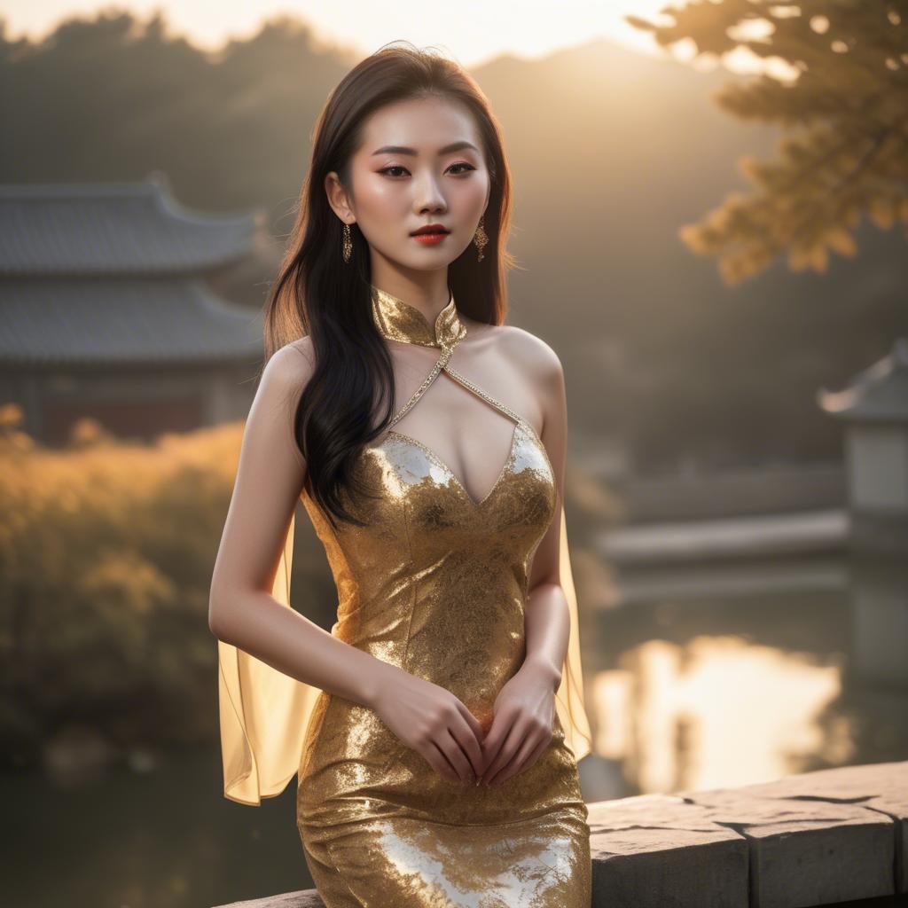 A stunning image of chinese model in golden hour.
