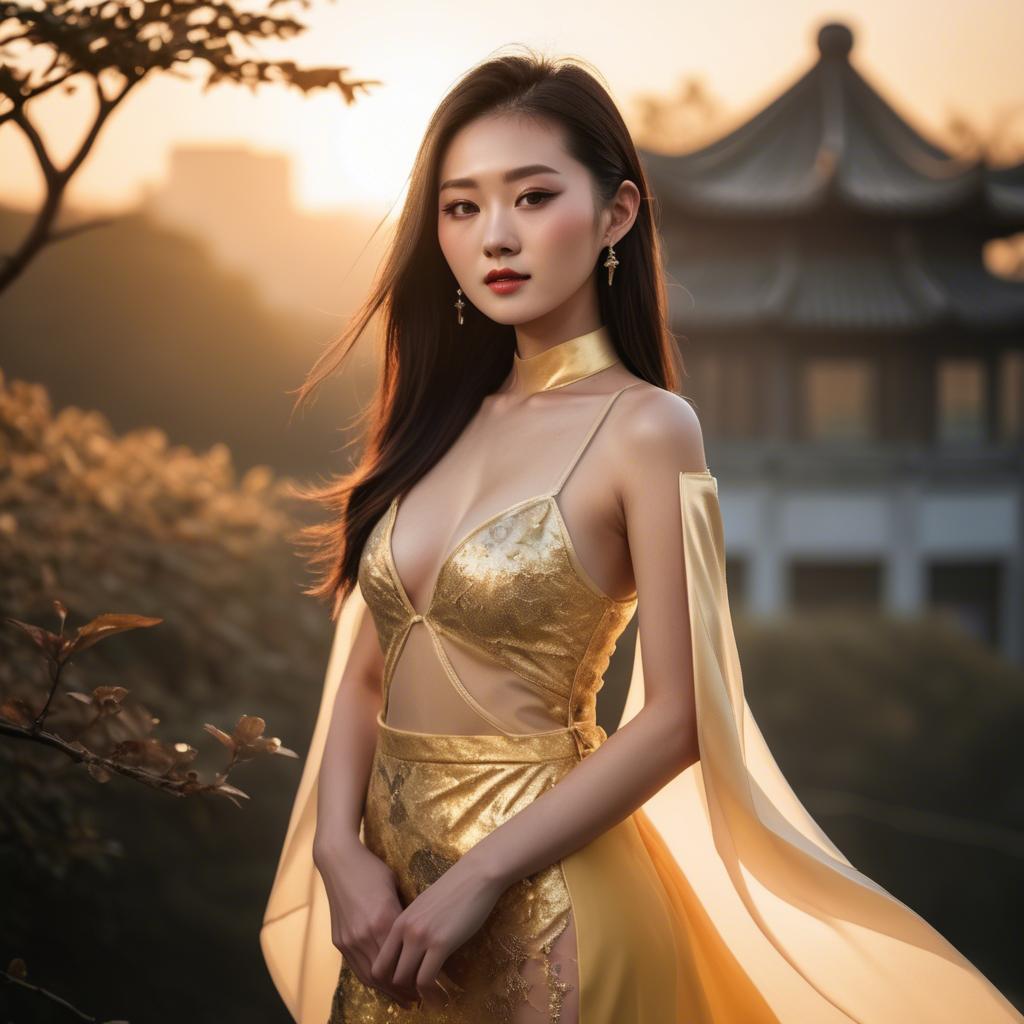 A stunning image of chinese model in golden hour.