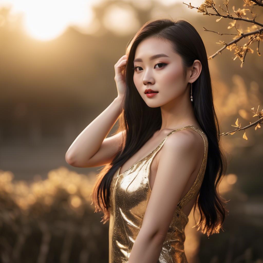 A stunning image of chinese model in golden hour.